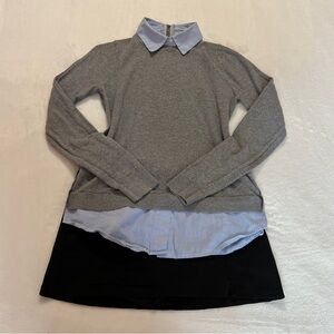 Gray Layered Sweater With Blue Button Down